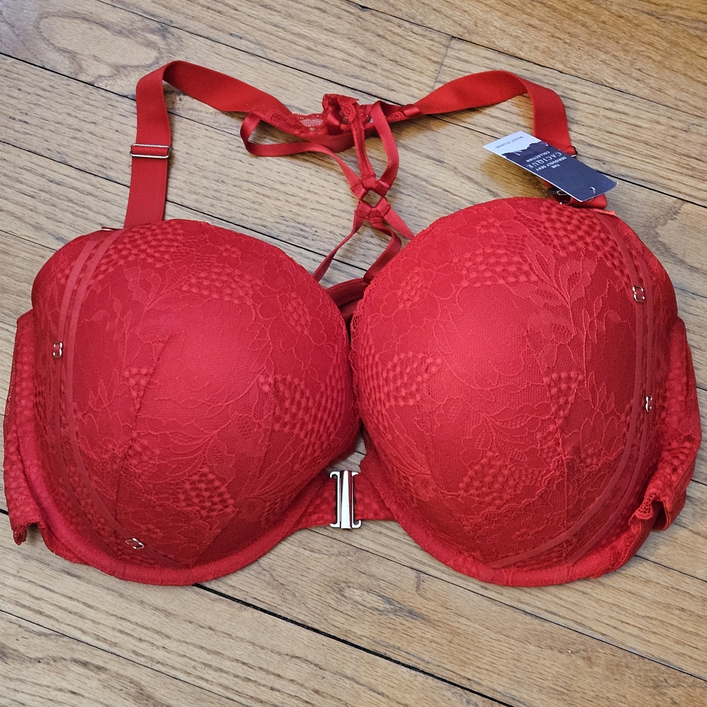 Cacique Vibrant Red Lace Bra 48DD Front CLOSE T Back